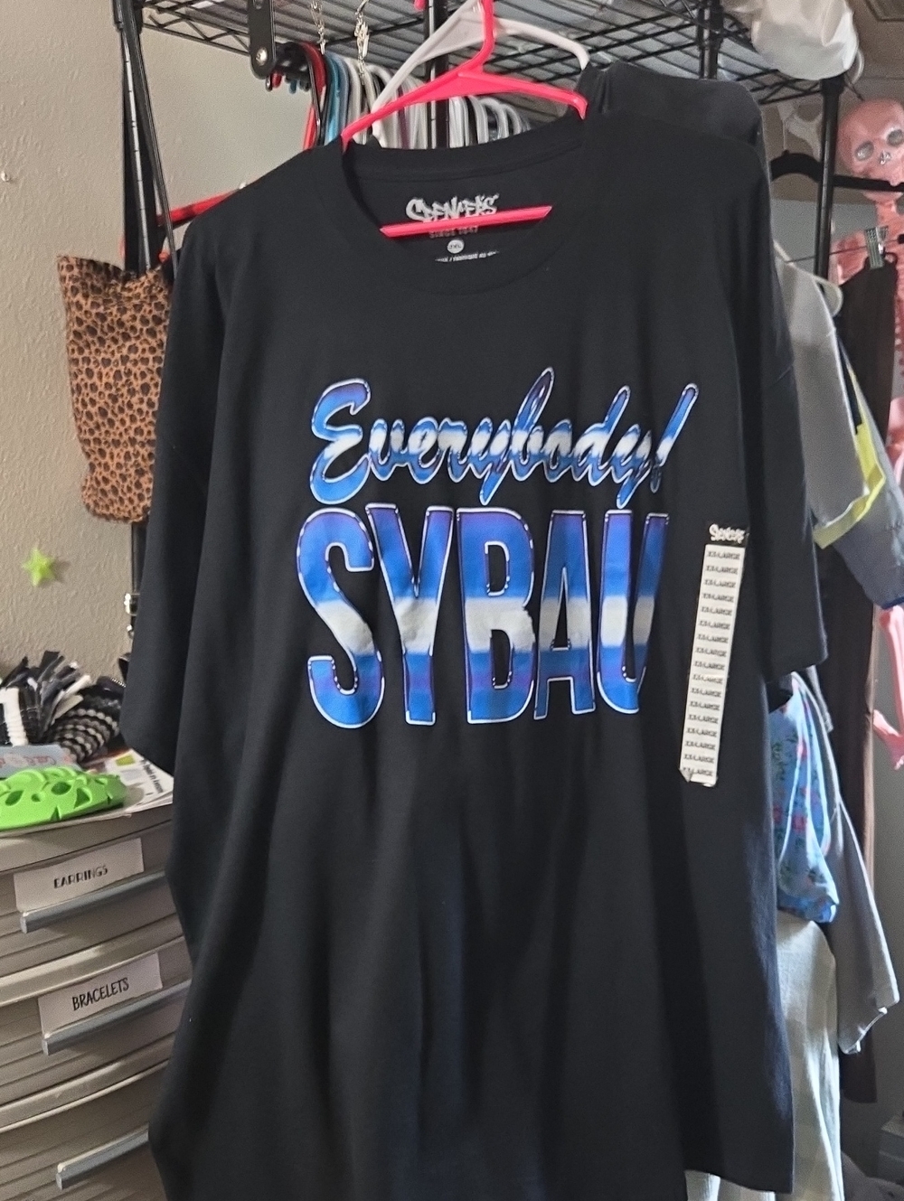 Spencer's Black Tee with Blue Gradient 'Everybody! SYBAU' Graphic